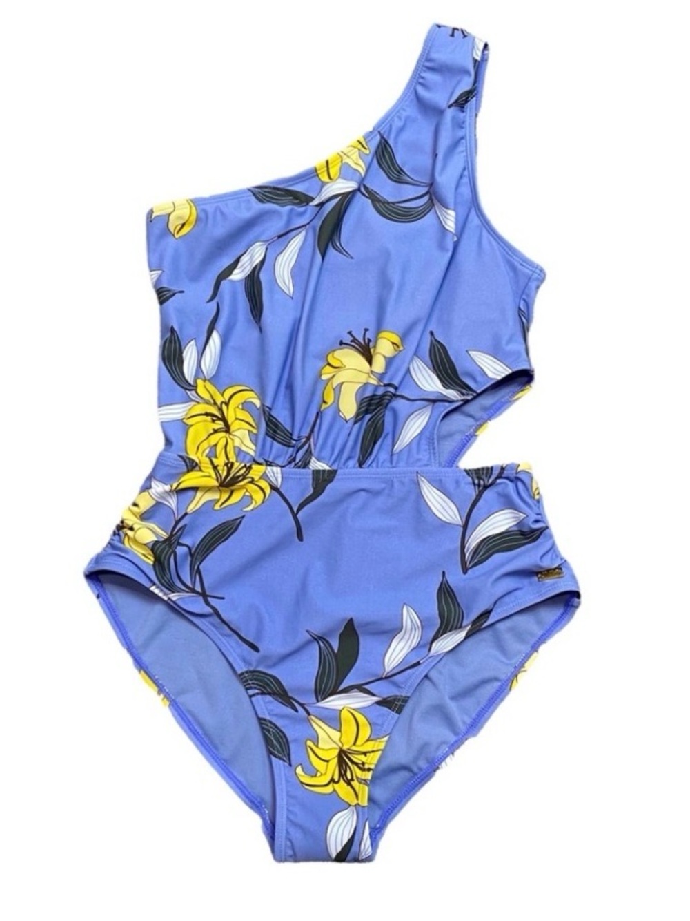 Jones New York One-Shoulder Purple/Blue w Yellow Floral One-Piece Swimsuit